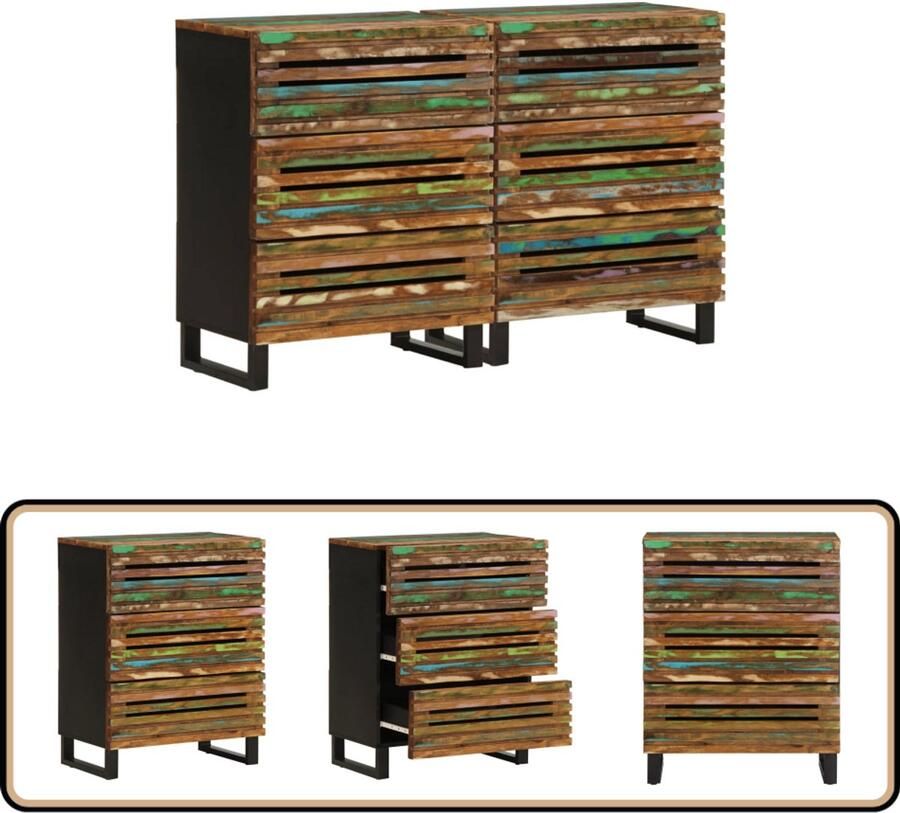 VidaXL Dressoirs 2 st massief acaciahout 60x34x75 cm Dressoir Industrieel Design Houten Dressoir Massief Acaciahout Vintage Dressoir