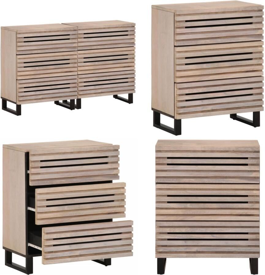 VidaXL Dressoirs 2 st 60x34x75 cm massief mangohout Dressoir Dressoirs Opbergkast Wandkast