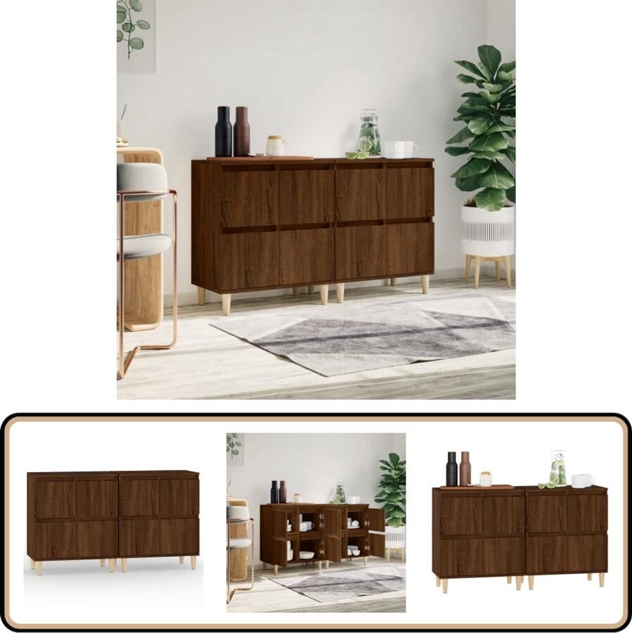 VidaXL Dressoirs 2 stuks 60x35x70 cm Bruin Eikenkleur Dressoir Vintage Houten Dressoir Bruine Eiken Dressoir Opberg Dresser Salontafel