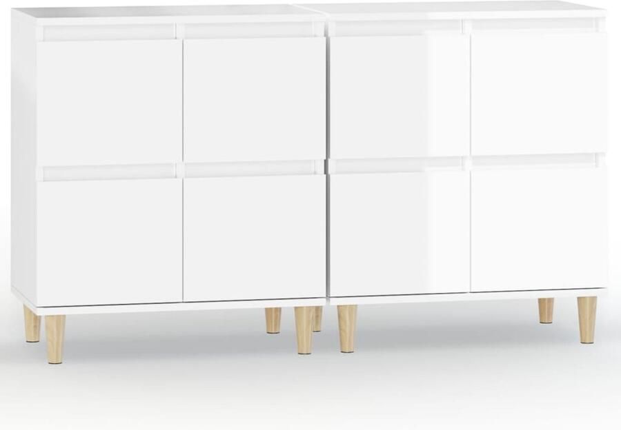 VidaXL Dressoirs Hoogglans wit 2 stuks 60x35x70 cm Dressoir Commode Vintage Stijl Houten Dressoir Witte Dressoir