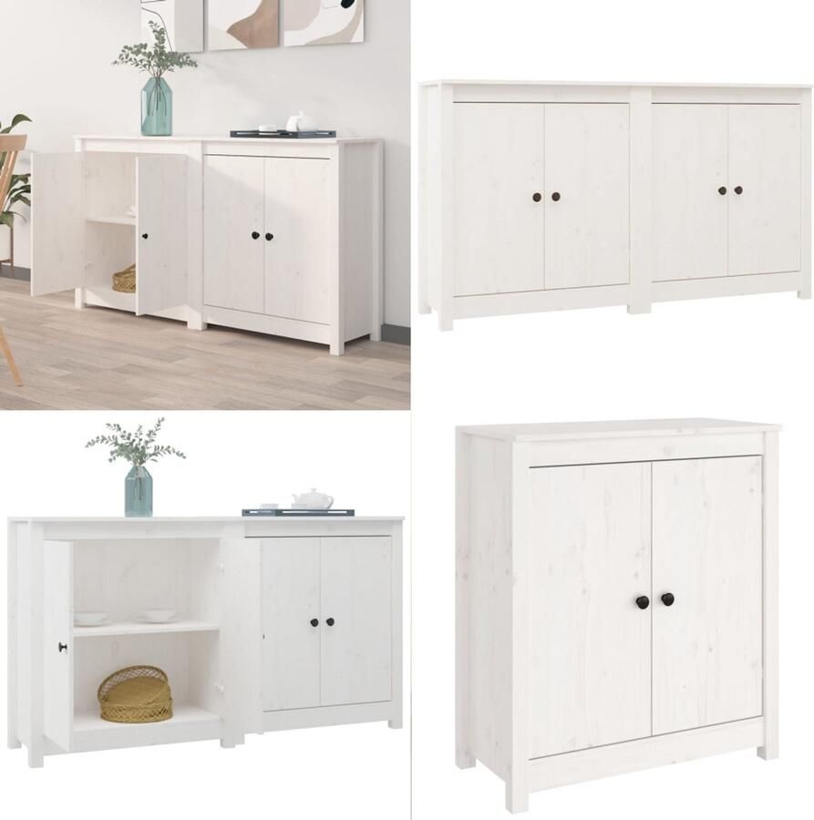 VidaXL Dressoirs 2 st 70x35x80 cm massief grenenhout wit Dressoir Dressoirs Kast Wandkast