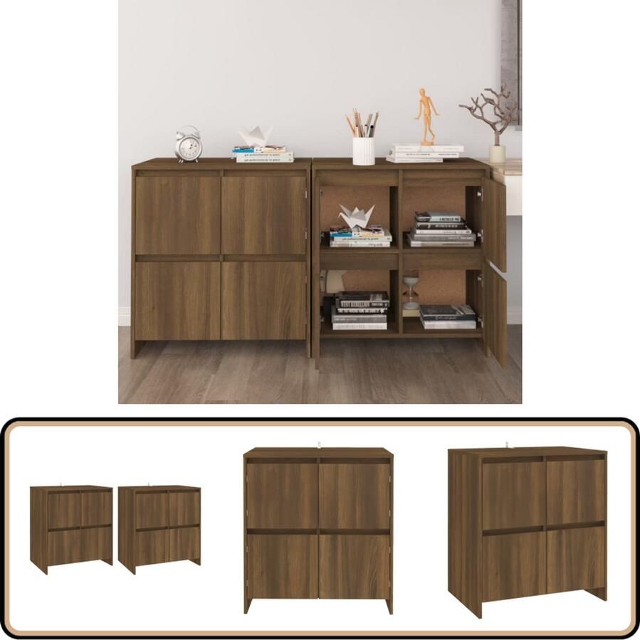 VidaXL Dressoirs 2 st Bruineiken 70x41x75 cm Dressoir Minimalistische Meubels Houten Dressoir Bruine Eiken Kleur Boekenkast