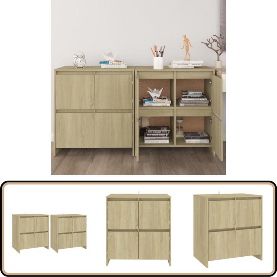 VidaXL Dressoirs 2 stuks 70x41x75 cm Hout Eiken Dressoir Salontafel Houten Dressoir Landelijke Dressoir Vintage Dressoir