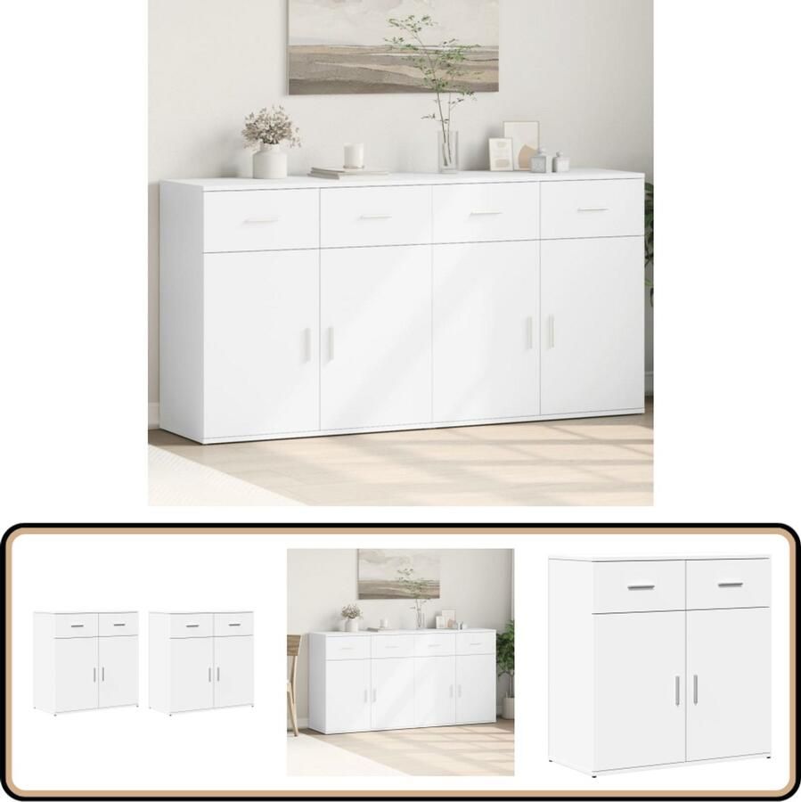 VidaXL Dressoirs 2 stuks Wit Bewerkt hout Dressoir Houten Dressoir Opbergkast Wandkast Wit Dressoir