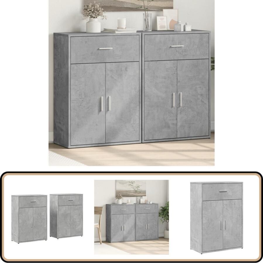 VidaXL Dressoirs 2 st Betongrijs 60x30x84 cm Dressoir Houten Dressoir Betonnen Dressoir Opbergkast Woonkamer Meubels
