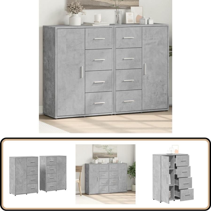 VidaXL Dressoirs 2 st Betongrijs 60x31x84 cm Dressoir Opbergkast Meubels Houten Meubel Beton Grijs - Foto 2