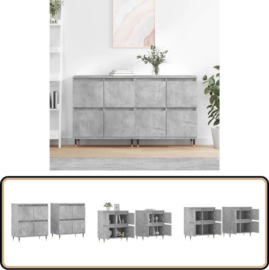 VidaXL Dressoirs 2 st Bewerkt hout Betongrijs Dressoir Beton Grijs Houten Dressoir Vintage Dressoir Opbergmeubels - Foto 2