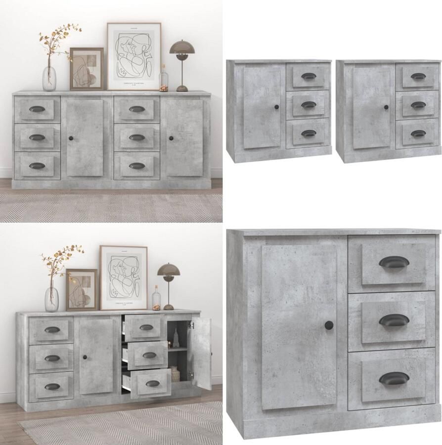 VidaXL Dressoirs 2 st bewerkt hout betongrijs Dressoir Dressoirs Kast Wandkast