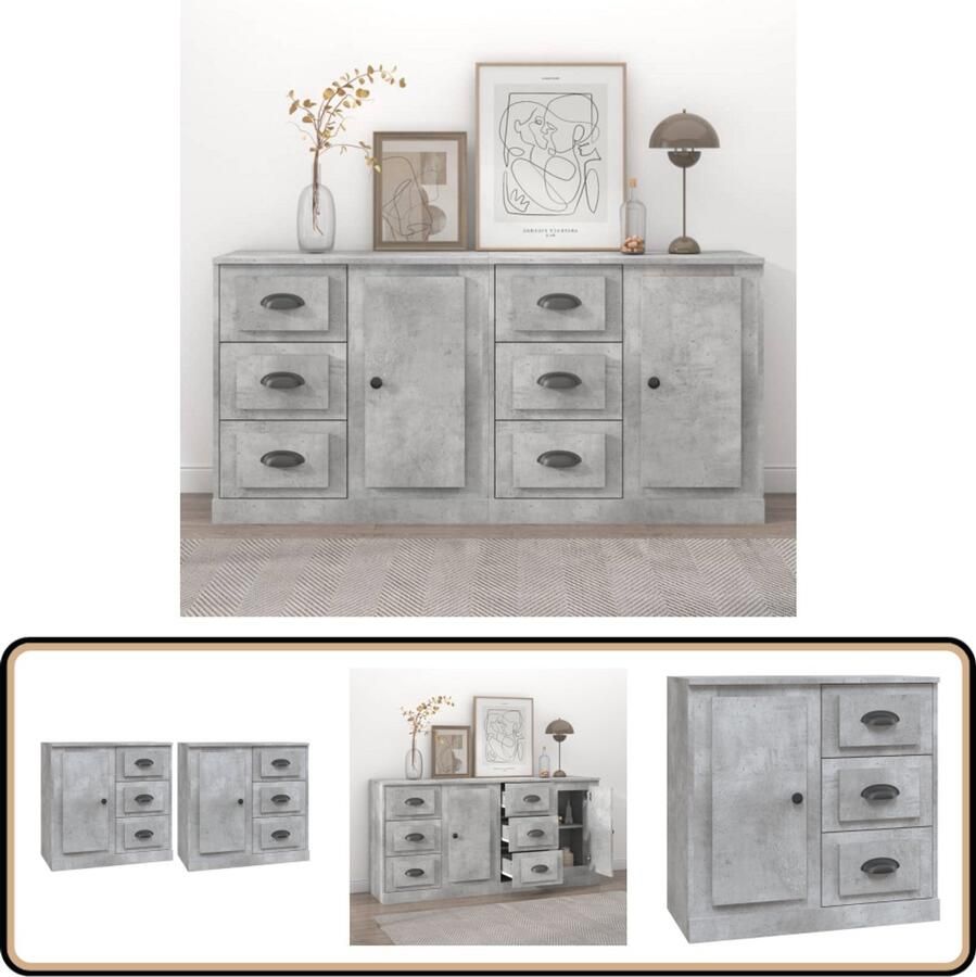 VidaXL Dressoirs Set van 2 Bewerkt Hout Betongrijs Dressoir Houten Dressoir Grijze Dressoir Vintage Dressoir Modern Dressoir