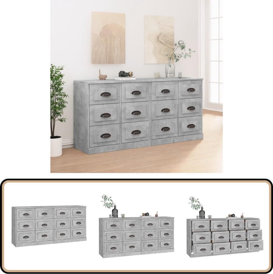 VidaXL Dressoirs 2 stuks Bewerkt hout Betongrijs Dressoir Houten Dressoir Grijze Dressoir Vintage Dressoir Salontafel