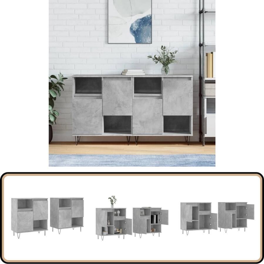 VidaXL Dressoirs Betongrijs Set van 2 120x35x70 cm Dressoir Meubel Houten Dressoir Vintage Dressoir Grijze Dressoir