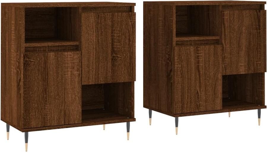 VidaXL Dressoirs 2 st Bruin Eikenkleur Hout en Metaal Dressoir Houten Dressoir Bruine Dressoir Vintage Dressoir Salontafel