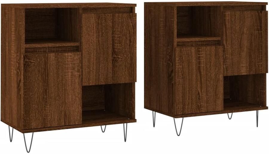 VidaXL Dressoirs 2 st Bruin eikenkleur Bewerkt hout Dressoir Klassiek Dressoir Houten Dressoir Bruine Eiken Dressoir Opbergkast