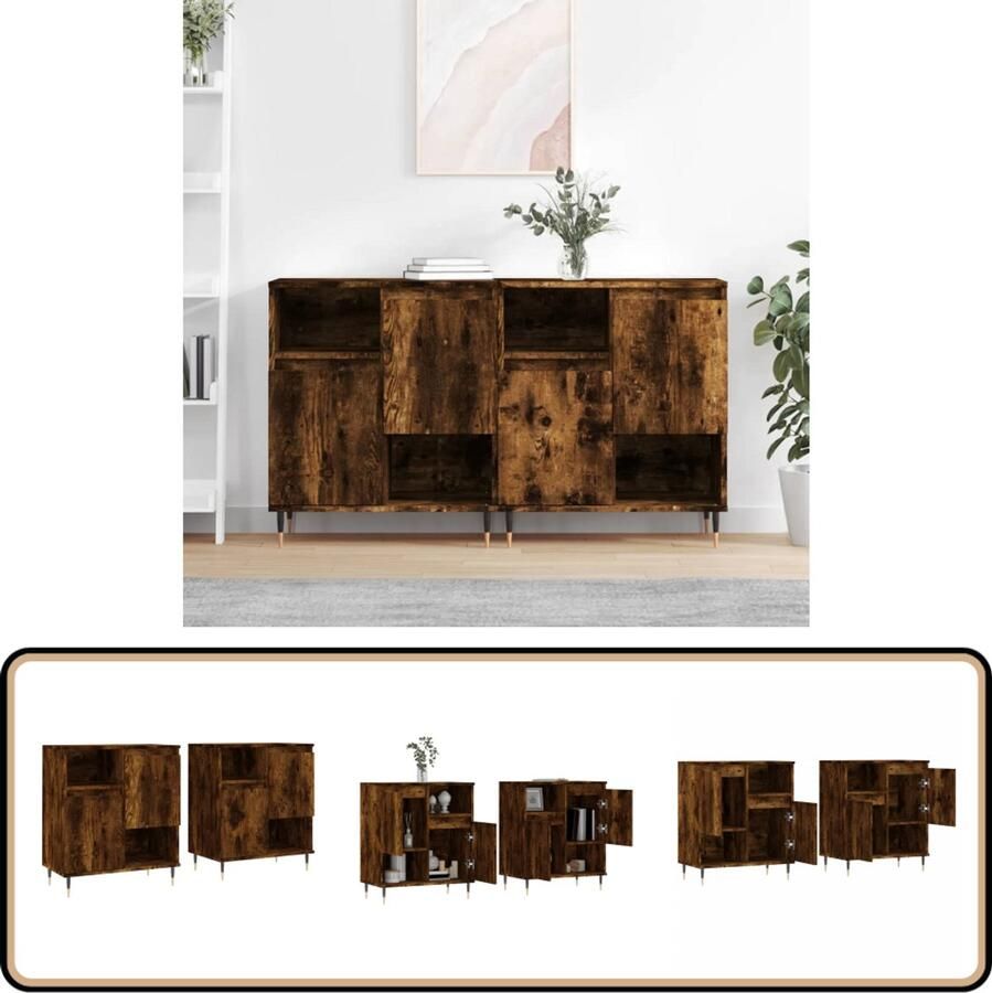 VidaXL Dressoirs 2 st Bewerkt hout Gerookt eiken Dressoir Vintage Dresser Houten Dressoir Landelijk Dressoir Opbergkast