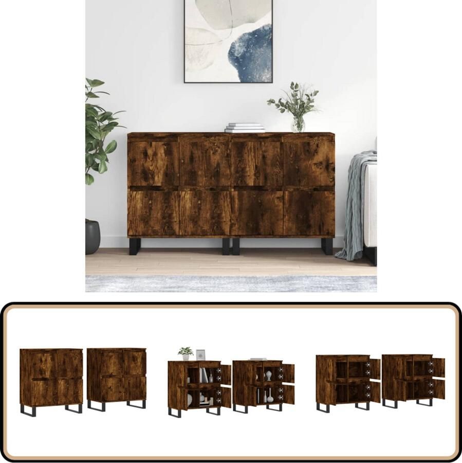 VidaXL Dressoirs 2 st Bewerkt Hout Gerookt Eiken Dressoir Houten Dressoir Vintage Dressoir Opbergkast Salontafel