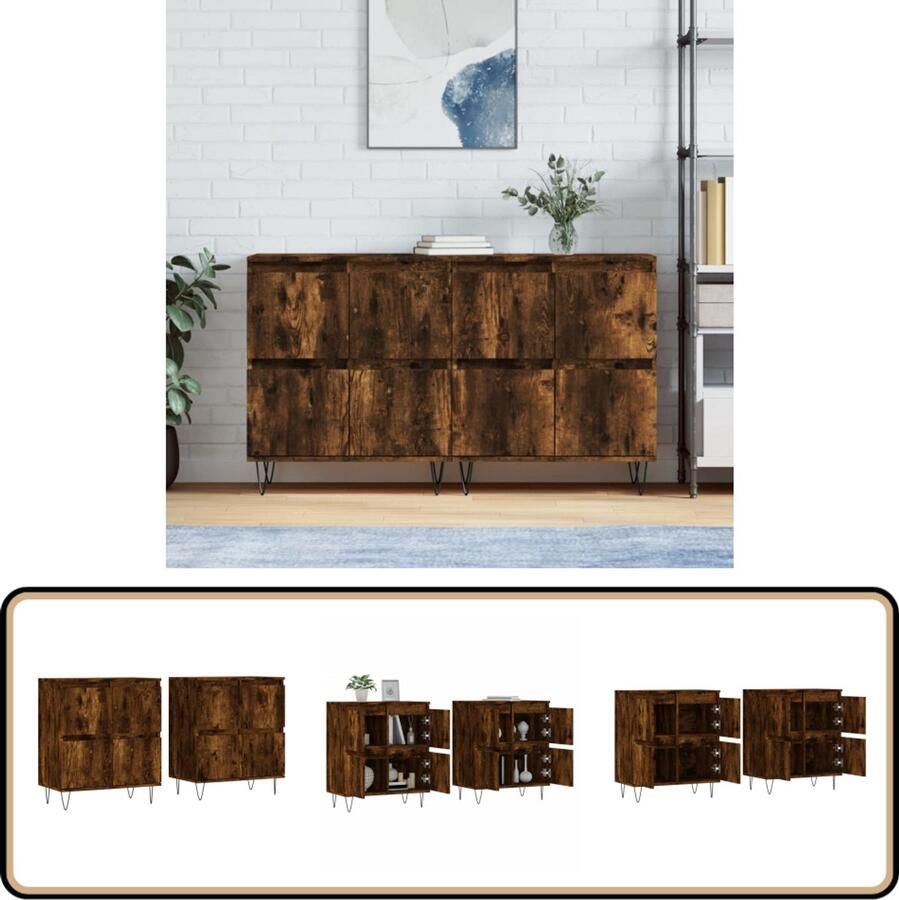 VidaXL Dressoir Set Gerookt Eiken Hout en Metaal Dressoir Vintage Meubel Houten Dressoir Landelijk Dressoir Woonkamermeubilair