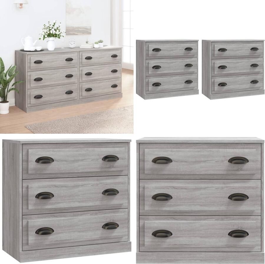 VidaXL Dressoirs 2 st bewerkt hout grijs sonoma eikenkleurig Dressoir Dressoirs Kast Wandkast