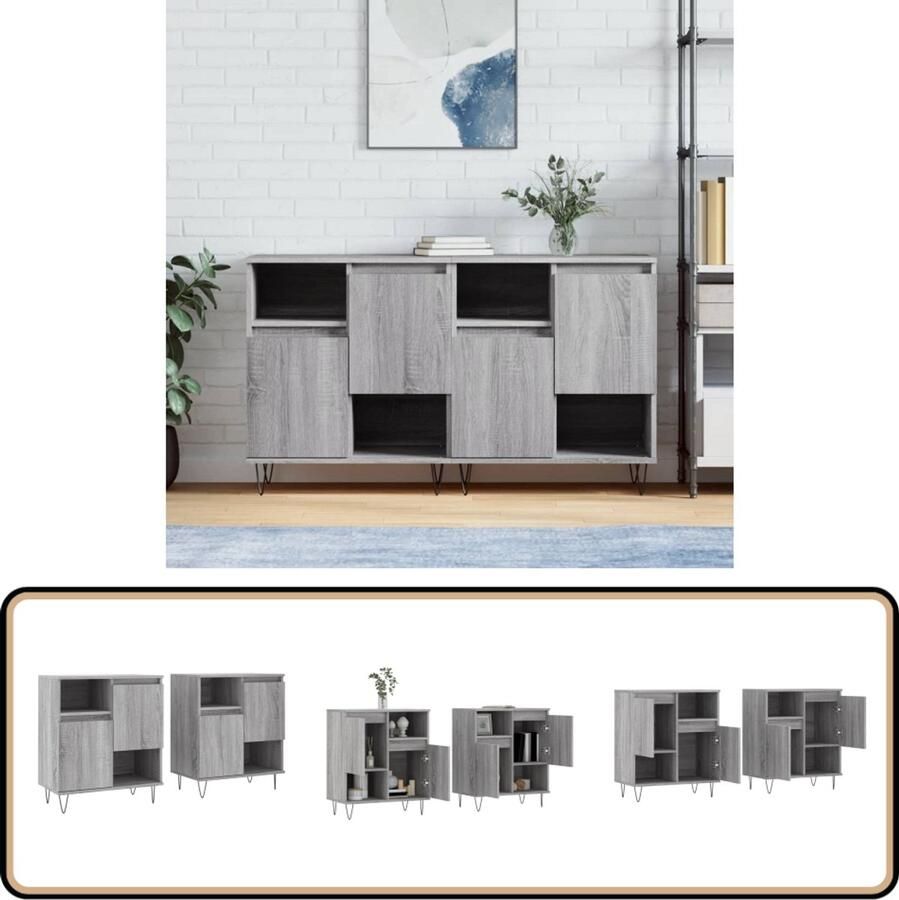 VidaXL Dressoirs Set van 2 Grijs Sonoma Eiken Dressoir Grijssoma Eiken Houten Kast Opbergruimte Salontafel
