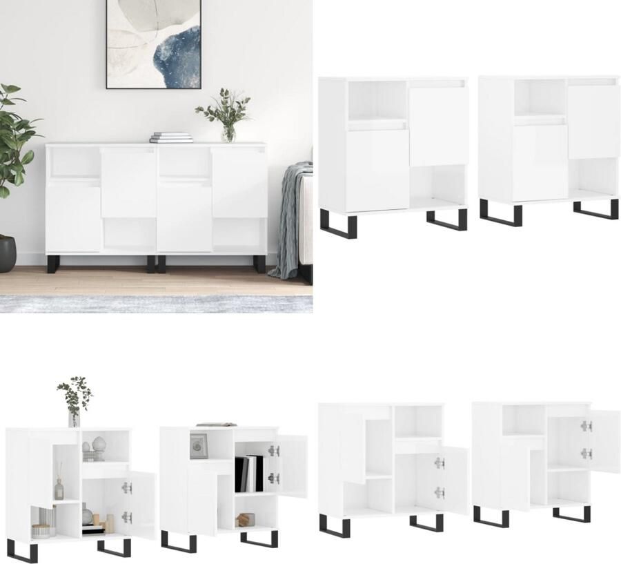 VidaXL Dressoirs 2 st bewerkt hout hoogglans wit Dressoir Dressoirs Kast Wandkast