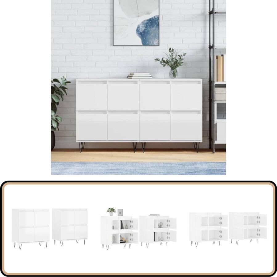 VidaXL -Dressoirs-2-st-bewerkt-hout-hoogglans-wit - Foto 3