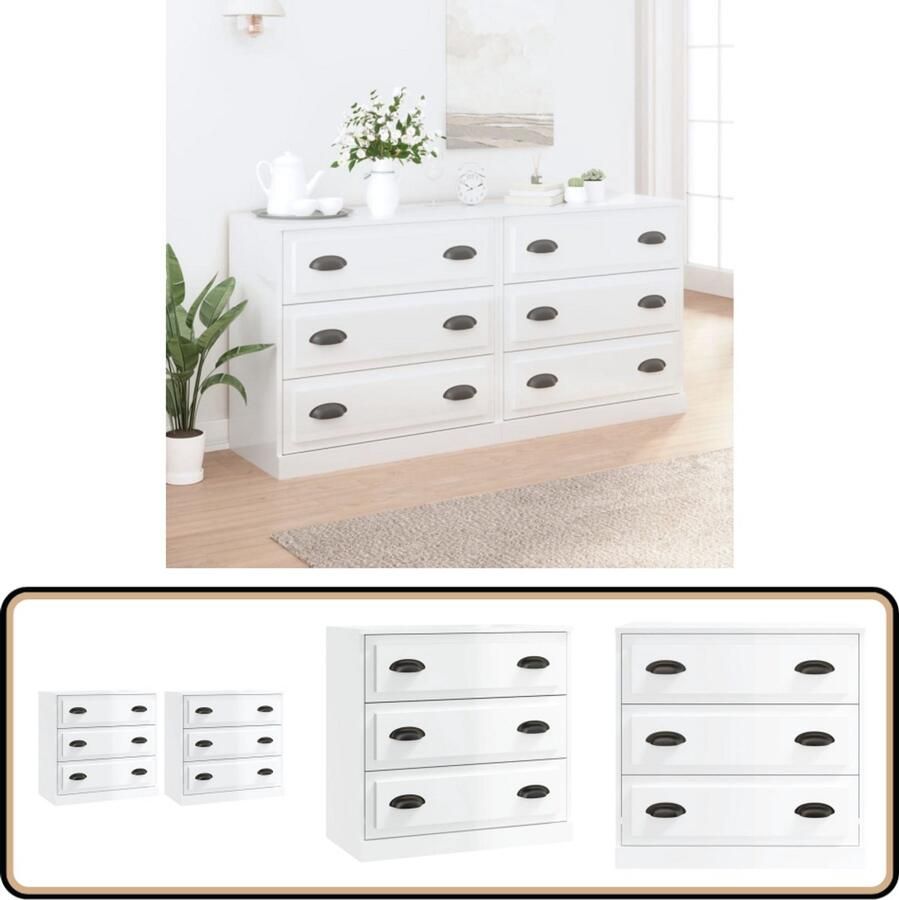 VidaXL Dressoirs 2 st Hoogglans Wit Bewerkt Hout Dressoir Commode Vintage Klassiek Houten Dressoir