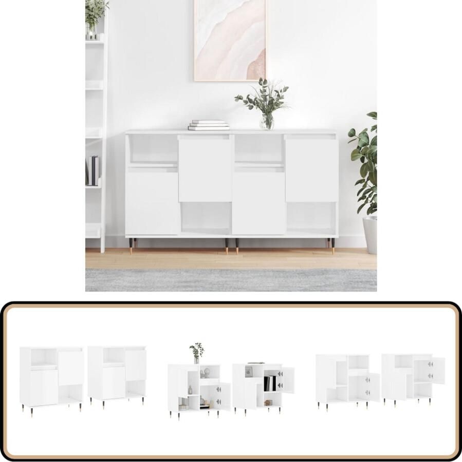 VidaXL Dressoirs 2 stuks Hoogglans wit Bewerkt hout Dressoir Commode Vintage Dresser Meubels Salontafel
