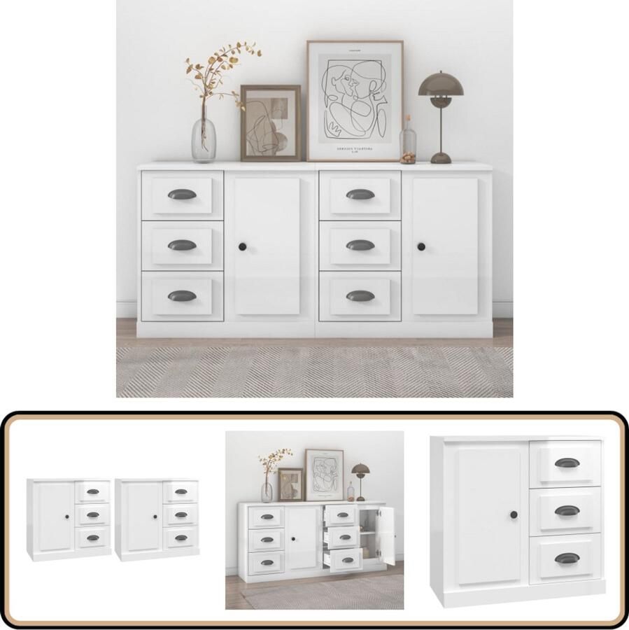 VidaXL Dressoirs 2 stuks Hoogglans wit Bewerkt hout Dressoir Witte Dressoir Houten Dressoir Badkamermeubel Slaapkamermeubel