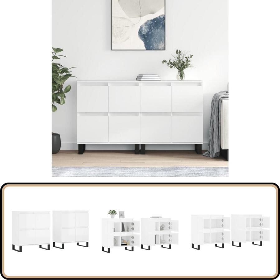 VidaXL Dressoirs 2 stuks Hoogglans Wit Bewerkt Hout Klassieke Dressoir Kopen Houten Dressoir White Dresser Vintage Dressoir