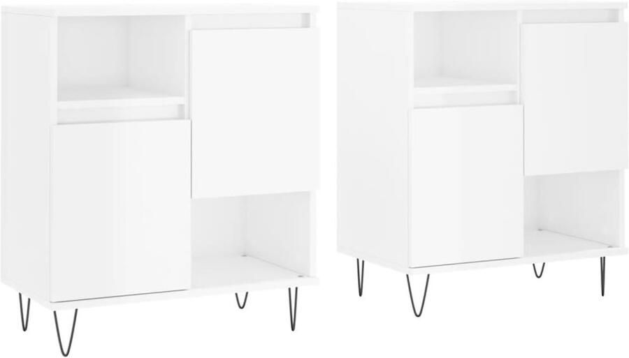 VidaXL Dressoirs 2 st Hoogglans Wit Bewerkte Hout Dressoir Commode Kast Woonkamerinrichting Slaapkamerinrichting