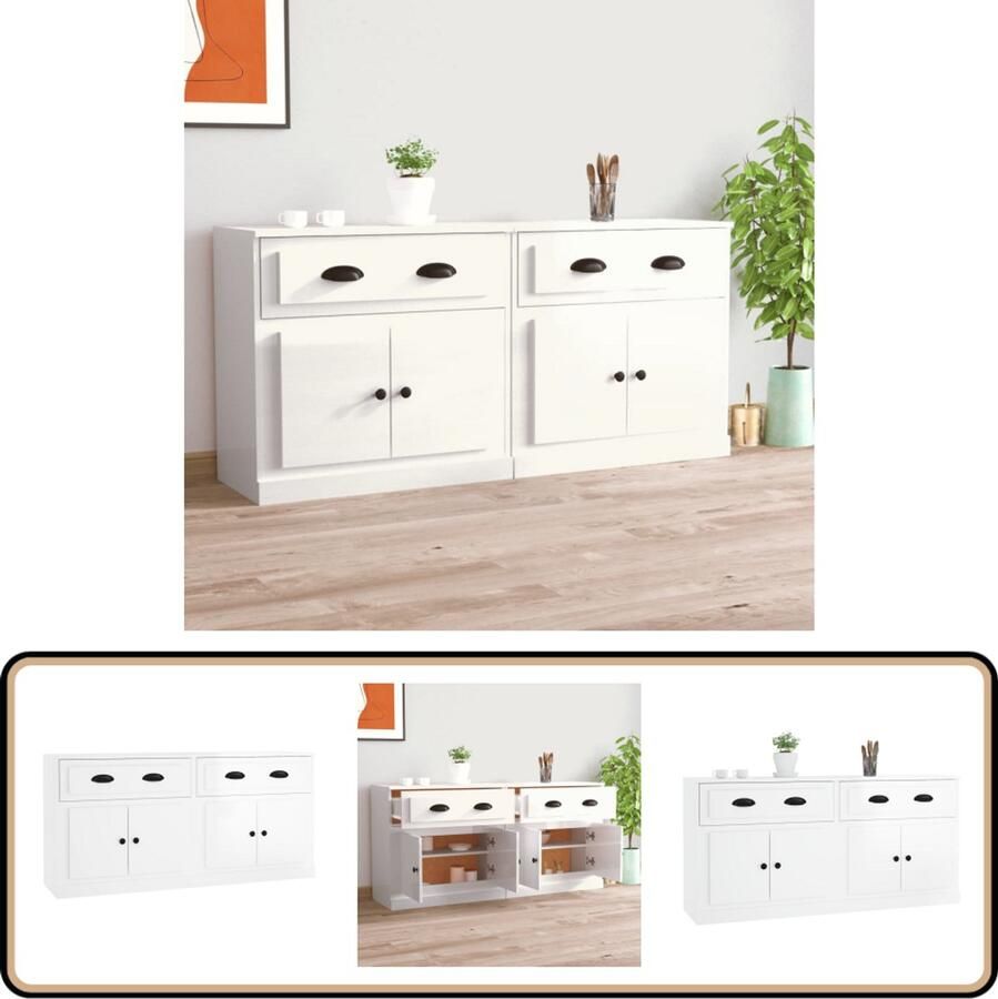 VidaXL Dressoirs 2 stuks Hoogglans wit Bewerkt hout Dressoir Wit Dressoir Houten Dressoir Moderne Dressoir Vintage Dressoir