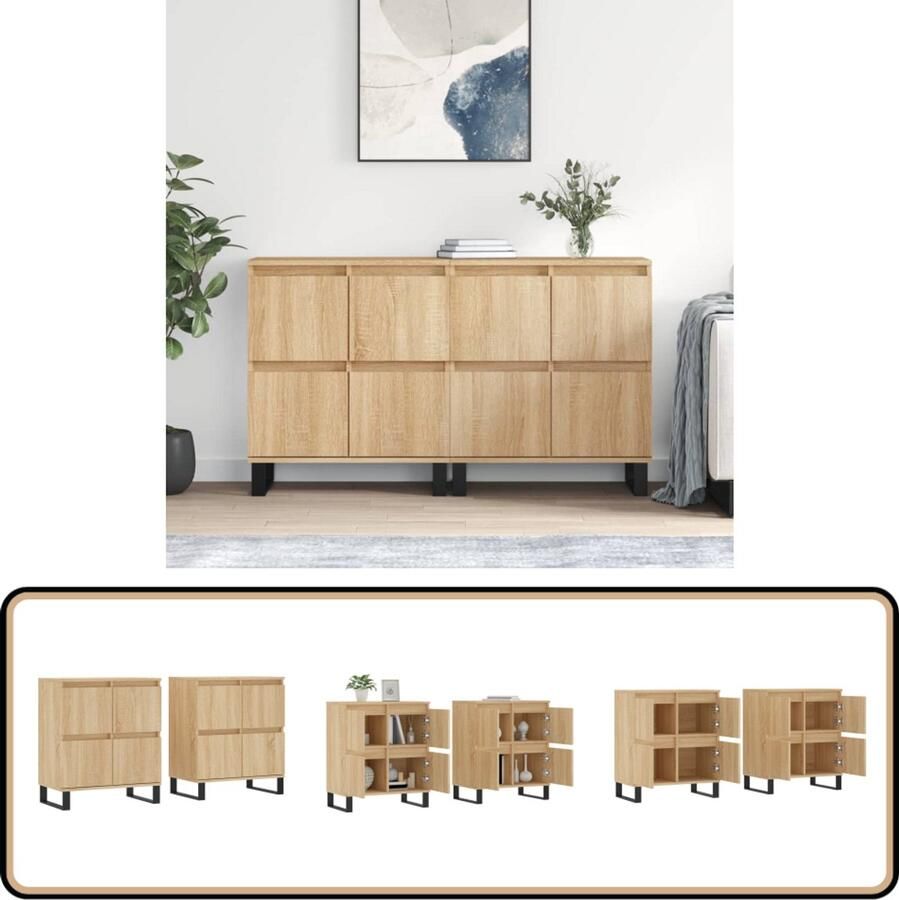 VidaXL Dressoirs 2 stuks Sonoma eiken Bewerkt hout Dressoir Houten Dressoir Sonoma Eiken Dressoir Vintage Dressoir Salontafel