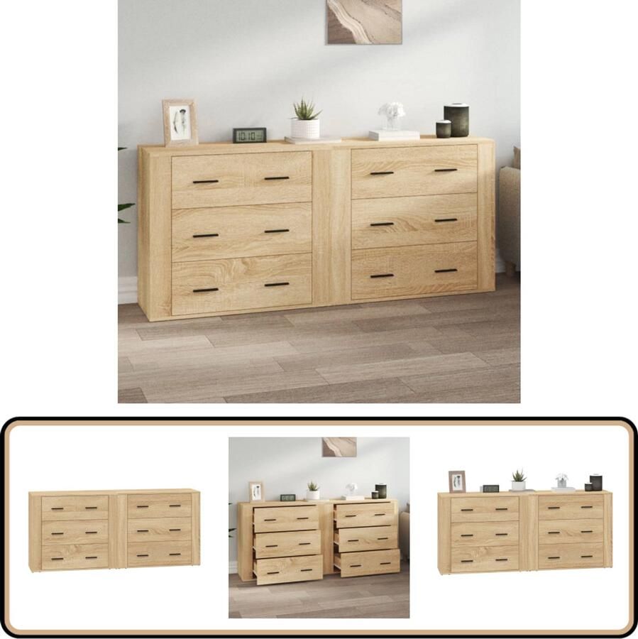 VidaXL Dressoirs 2 st Sonoma Eiken 80x33x70cm Dressoir Salontafel Houten Meubel Woonkamerdecoratie Opbergmeubel