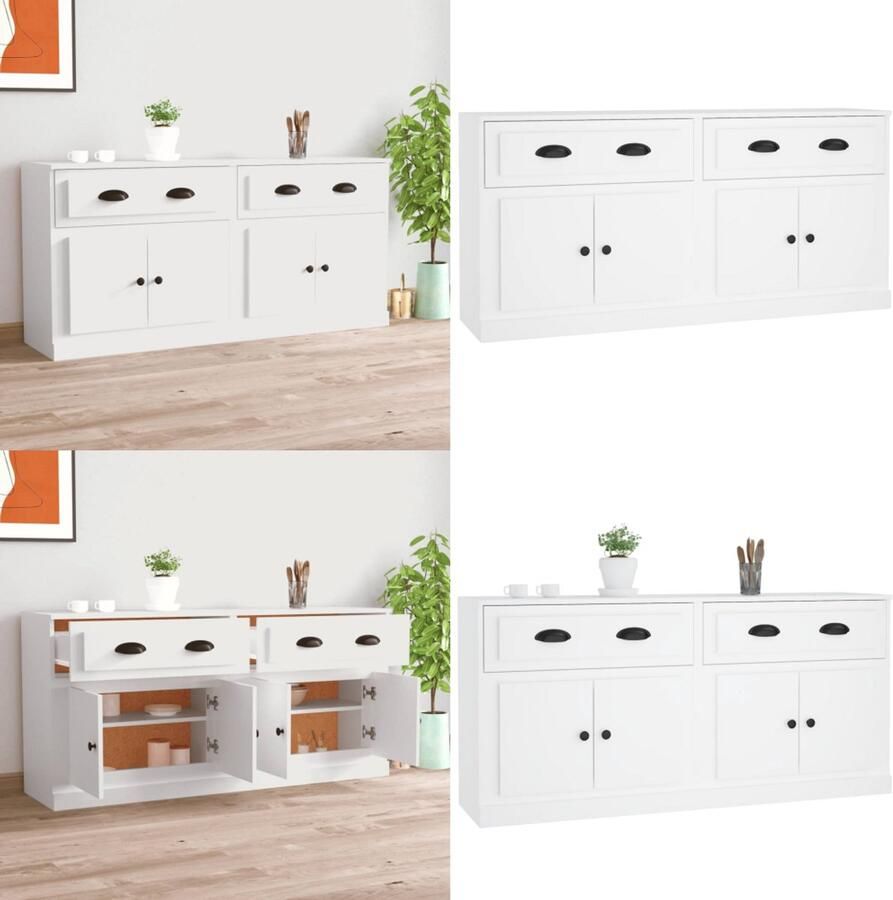 VidaXL Dressoirs 2 st bewerkt hout wit Dressoir Dressoirs Kast Wandkast