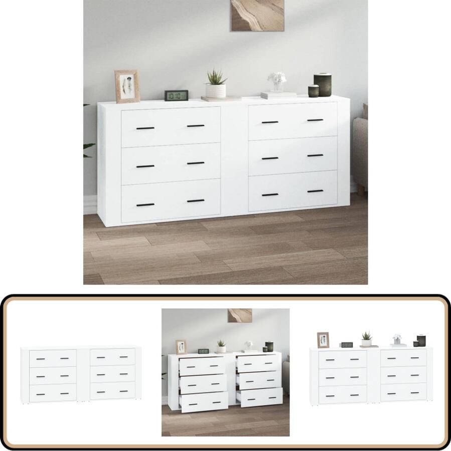 VidaXL Dressoirs 2 stuks Wit Bewerkt hout Dressoir Commode Houten Dressoir Wit Dressoir Opbergmeubilair