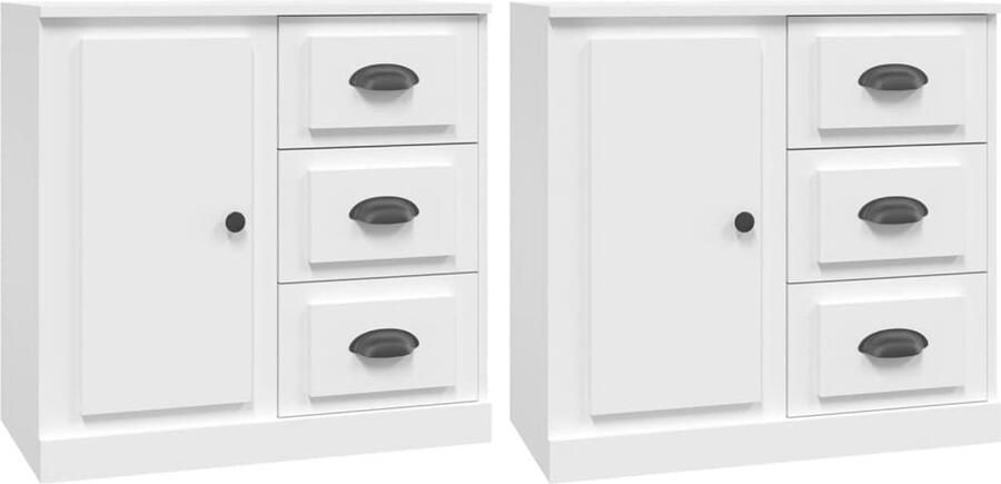 VidaXL Dressoirs 2 stuks Bewerkt hout Wit Dressoir Witte Dressoir Houten Dressoir Vintage Dressoir Opbergkast
