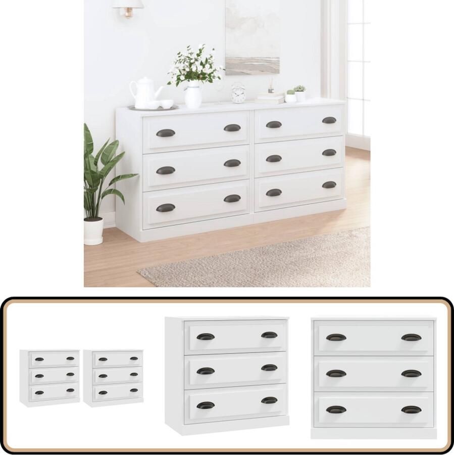 VidaXL Dressoirs 2 st Bewerkte Hout Wit Dressoir Houten Dressoir Vintage Dressoir Wit Dressoir Salontafel