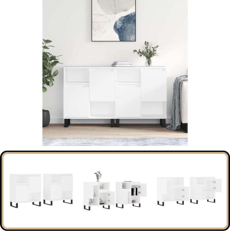 VidaXL Dressoirs 2 stuks Wit Bewerkt Hout Dressoir Commode Meubel Houten Dressoir Wit Dressoir