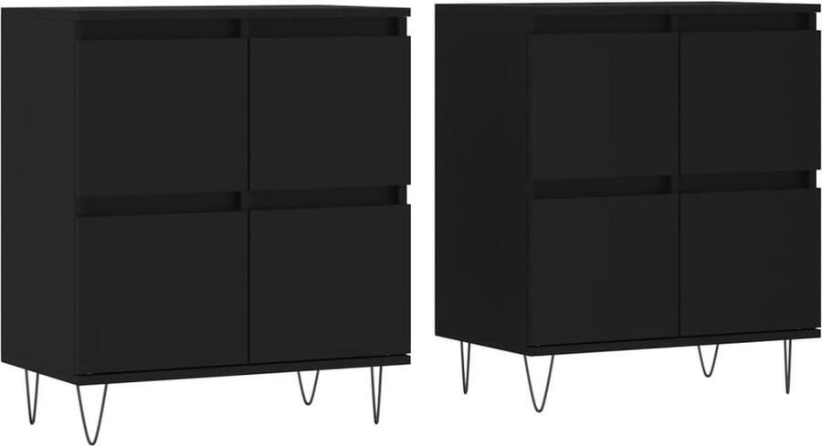 VidaXL Dressoirs Zwart 2 Stuks Bewerkt Hout Dressoir Kasten Houten Dressoir Zwarte Dressoir Vintage Dressoir