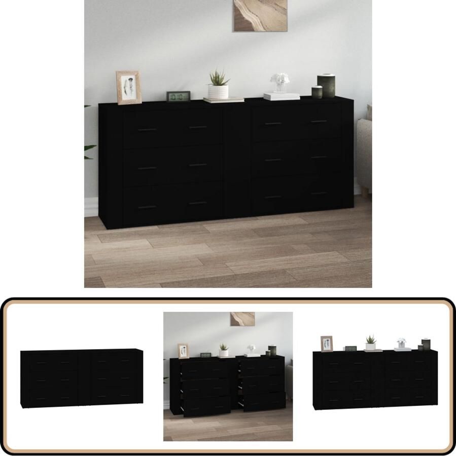 VidaXL Dressoirs 2 stuks Zwart Bewerkt hout Dressoir Set Zwarte Dressoirs Houten Dressoir Vintage Dressoir Badkamermeubilair