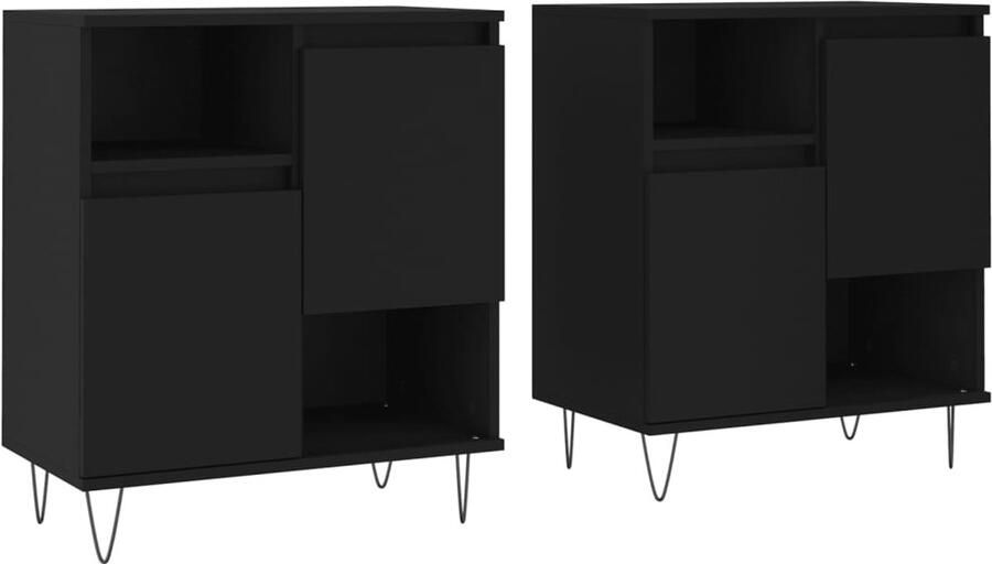 VidaXL Dressoirs 2 stuks Bewerkt hout Zwart Dressoir Zwarte Dressoir Houten Dressoir Vintage Dressoir Salontafel
