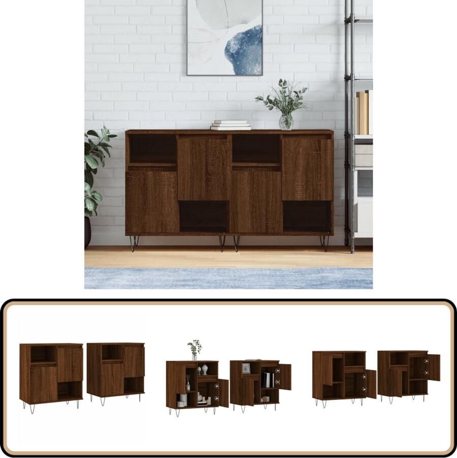 VidaXL Dressoirs 2 st Bruin eikenkleur Bewerkt hout Dressoir Klassiek Dressoir Houten Dressoir Bruine Eiken Dressoir Opbergkast - Foto 2