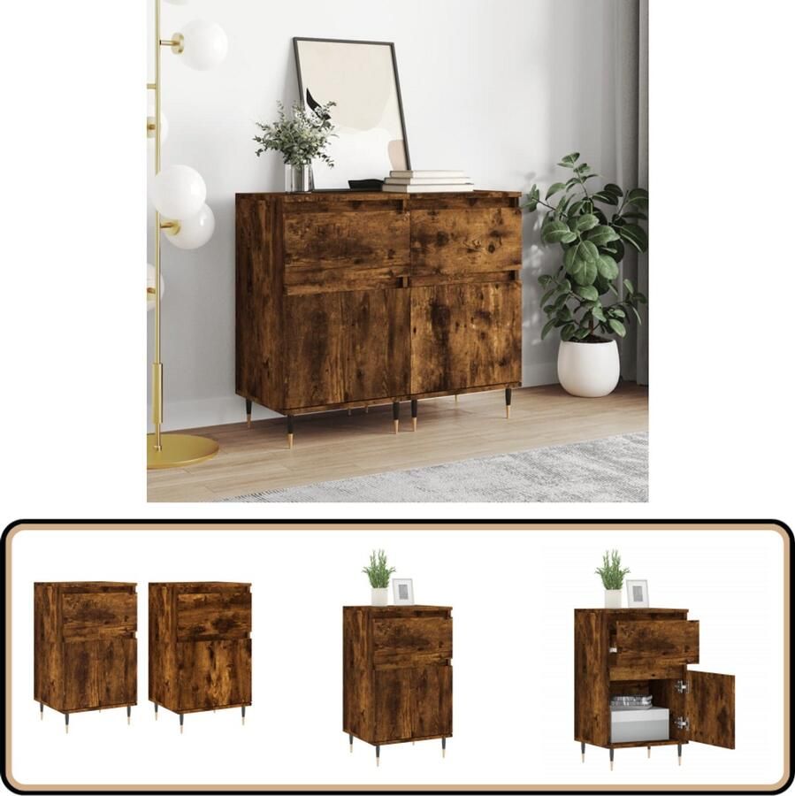 VidaXL Dressoirs 2 st Gerookt Eiken Design Dressoir Kast Opbergkast Houten Dressoir Vintage Dressoir - Foto 2