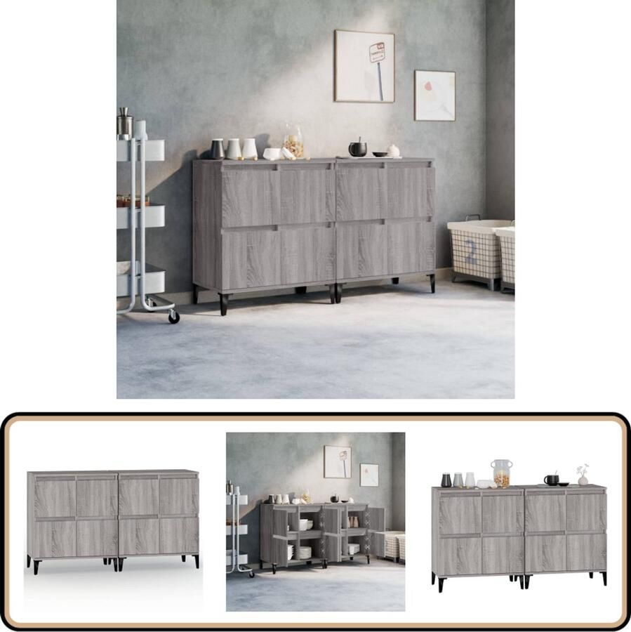 VidaXL Dressoirs 2 st grijs eiken 60x35x70 cm Dressoir Houten Dressoir Vintage Dressoir Grijze Dressoir Salontafel