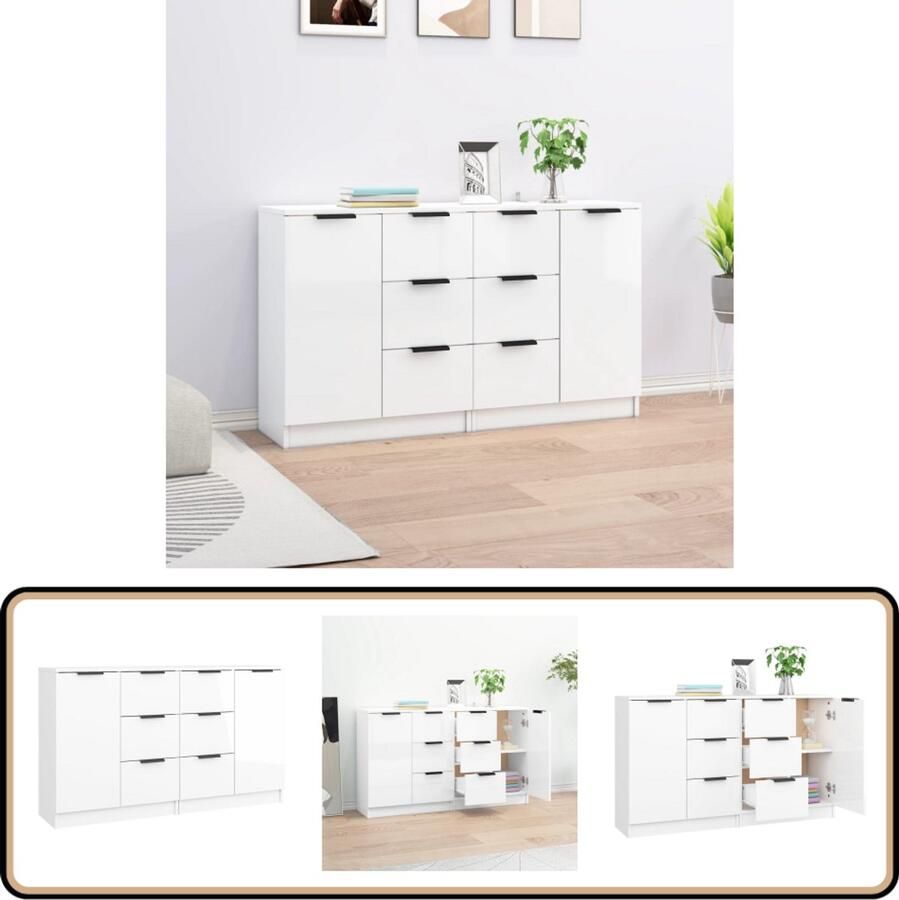 VidaXL Dressoirs 2 st Hoogglans Wit 60x30x70 cm Dressoir Minimalistisch Meubel Houten Dressoir Wit Dressoir Opbergkast