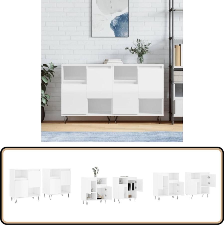 VidaXL Dressoirs 2 st Hoogglans Wit Bewerkte Hout Dressoir Commode Kast Woonkamerinrichting Slaapkamerinrichting - Foto 2