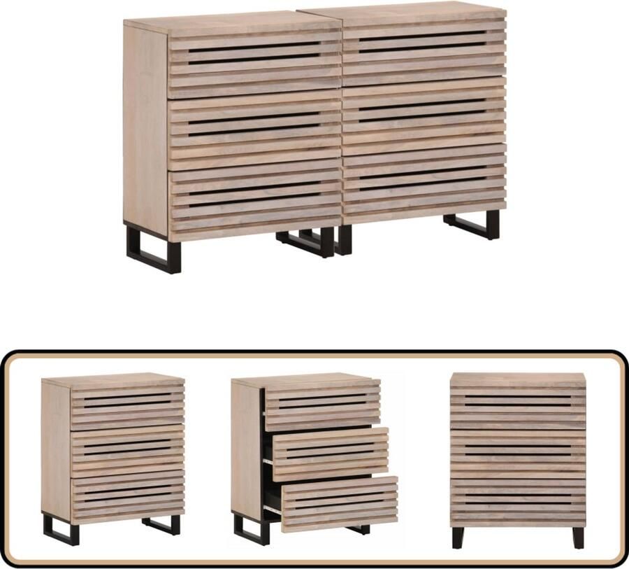 VidaXL Dressoirs 2 st Mangohout 60x34x75 cm Dressoir Industrieel Design Mangohout Vintage Woonkamermeubilair - Foto 2