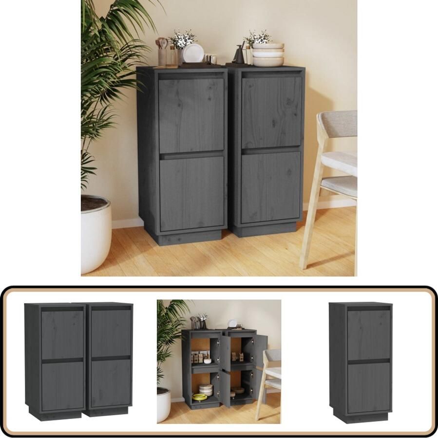 VidaXL Dressoirs 2 st massief grenenhout grijs Dressoir Kast Opbergkast Greige Houtmeubilair - Foto 2