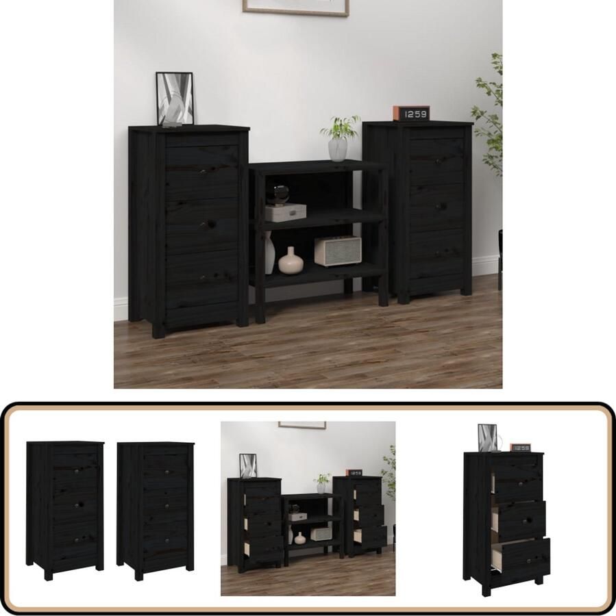 VidaXL Dressoirs 2 st Massief Grenenhout Zwart Dressoir Kast Grenenhout Zwart Vintage