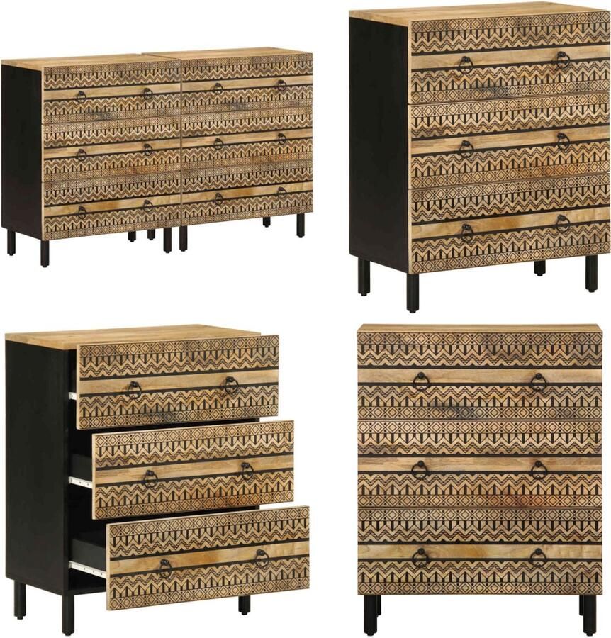 VidaXL Dressoirs 2 st massief mangohout Dressoir Dressoirs Kast Wandkast