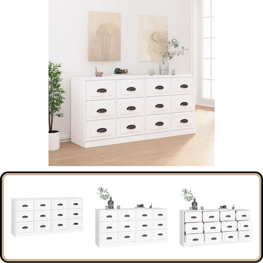 VidaXL Dressoirs 2 st wit bewerkt hout Dressoir Vintage Dressoir Houten Dressoir Wit Dressoir Salontafel - Foto 2